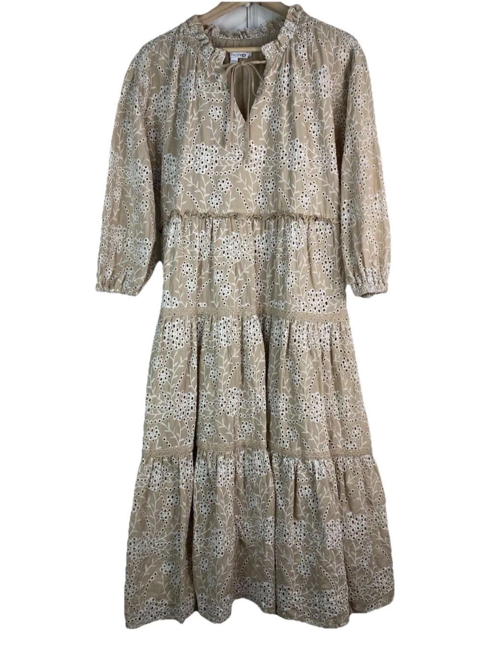 Chico's Beige Eyelet Tiered Maxi Dress